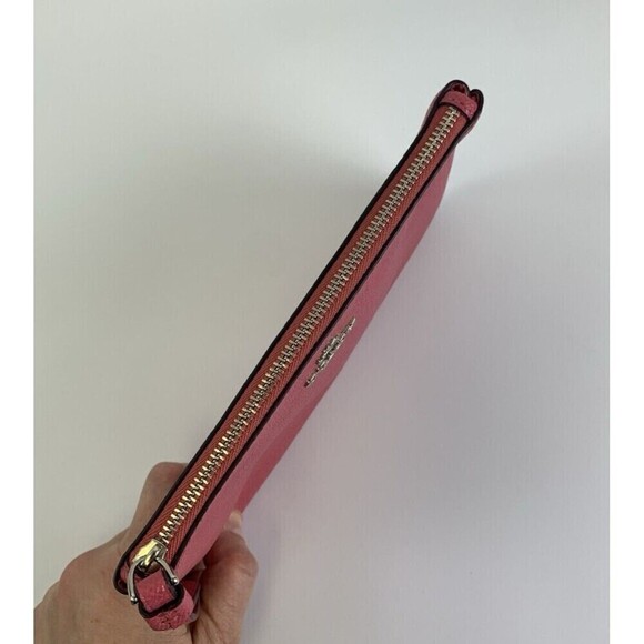Coach Large Wristlet Crossgrain Leather F57465 Melon Pink Zip Credit Card Slot - Picture 6 of 11